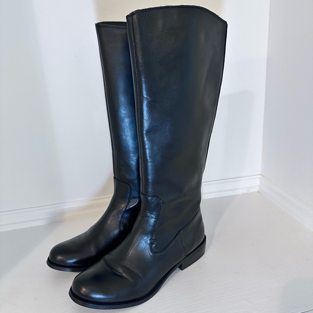 Ciao Bella Women's Tall Leather Black Riding Boots Full Zip size 7.5